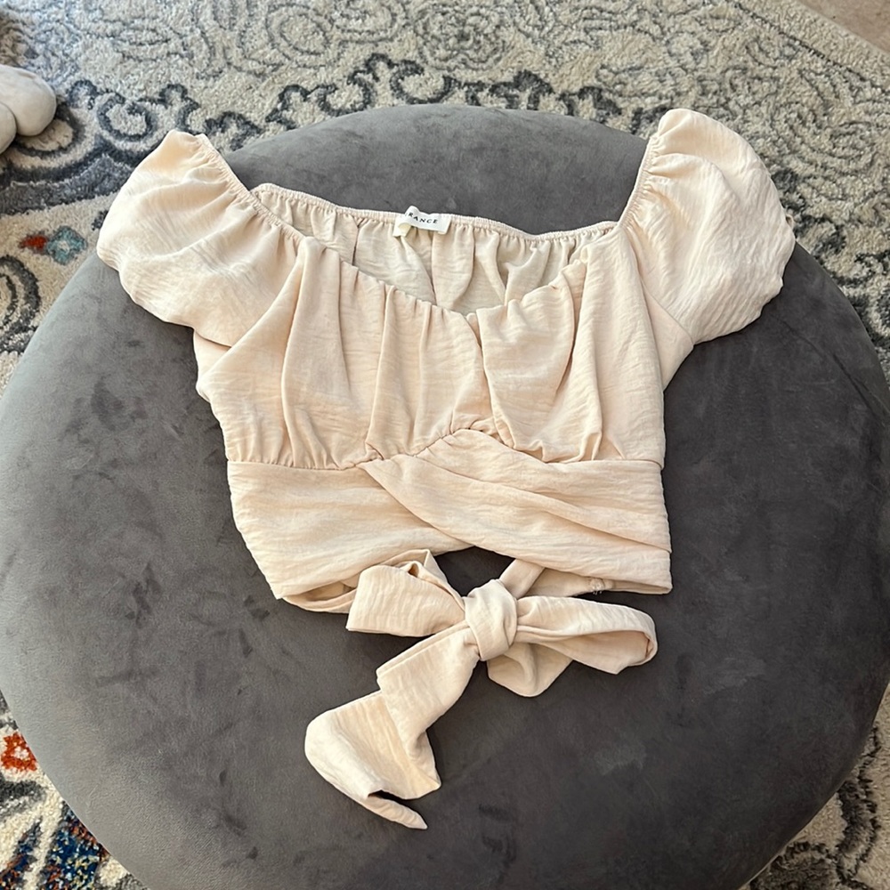 Cream cropped blouse with sash tie
